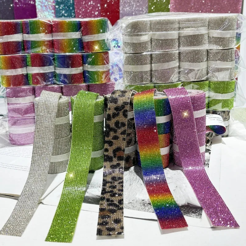 Self-adhesive Rhinestone Strip Trimming Ribbed Glass Diamond Rhinestone Stickers DIY Clothing Decoration Crystal