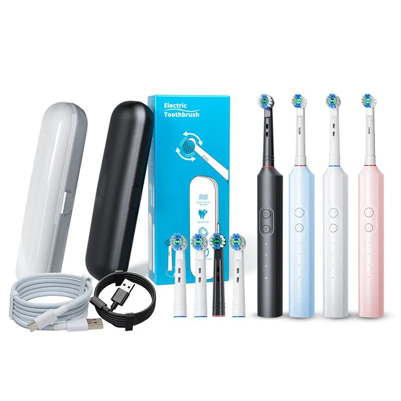 Adult Sonic Toothbrush Rotate Round Tooth Bruhs Rotating Adult Couple Electric Toothbrush with Travel Case Type-C Charging