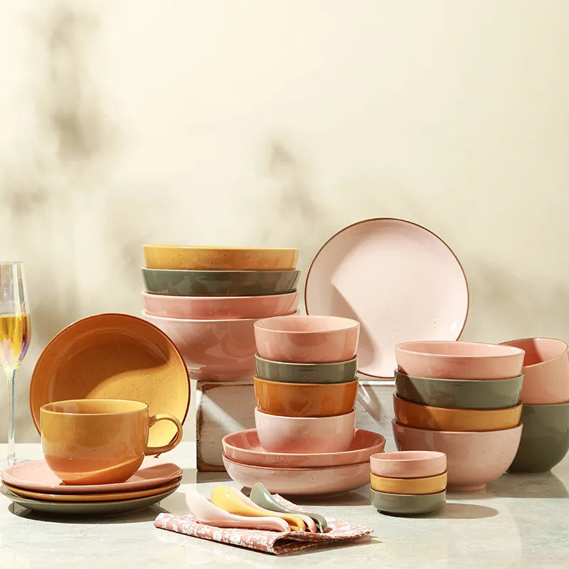 Q08 Nordic Ceramic Tableware Household Luxury Modern High-Grade Bowl Plate Tableware Set