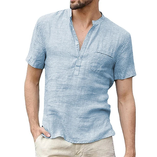 Summer New Men's Short-Sleeved T-shirt Cotton and Linen Casual Men's T-shirt Shirt Male Breathable Pullover Tops Shirt