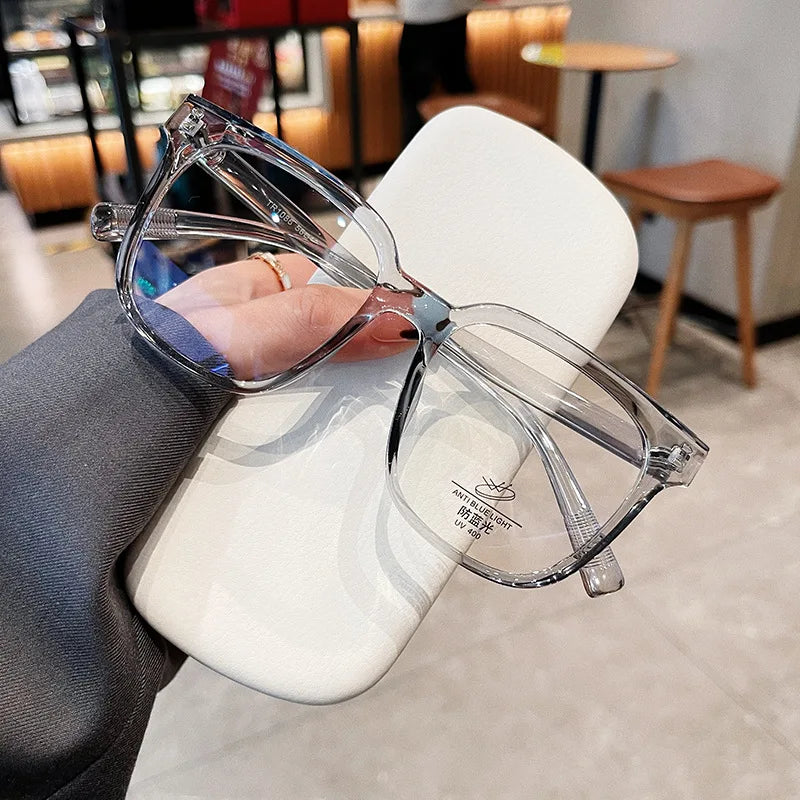 Black Large Square Frame Anti-Blue Light Glasses Female Jelly Color Korean Trendy Glasses Customizable Myopia Glasses