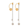 N&S European American Retro Personality Drop Earrings Stainless Steel 18K Gold Niche Color Matching Metal Ball Fashionable Ear