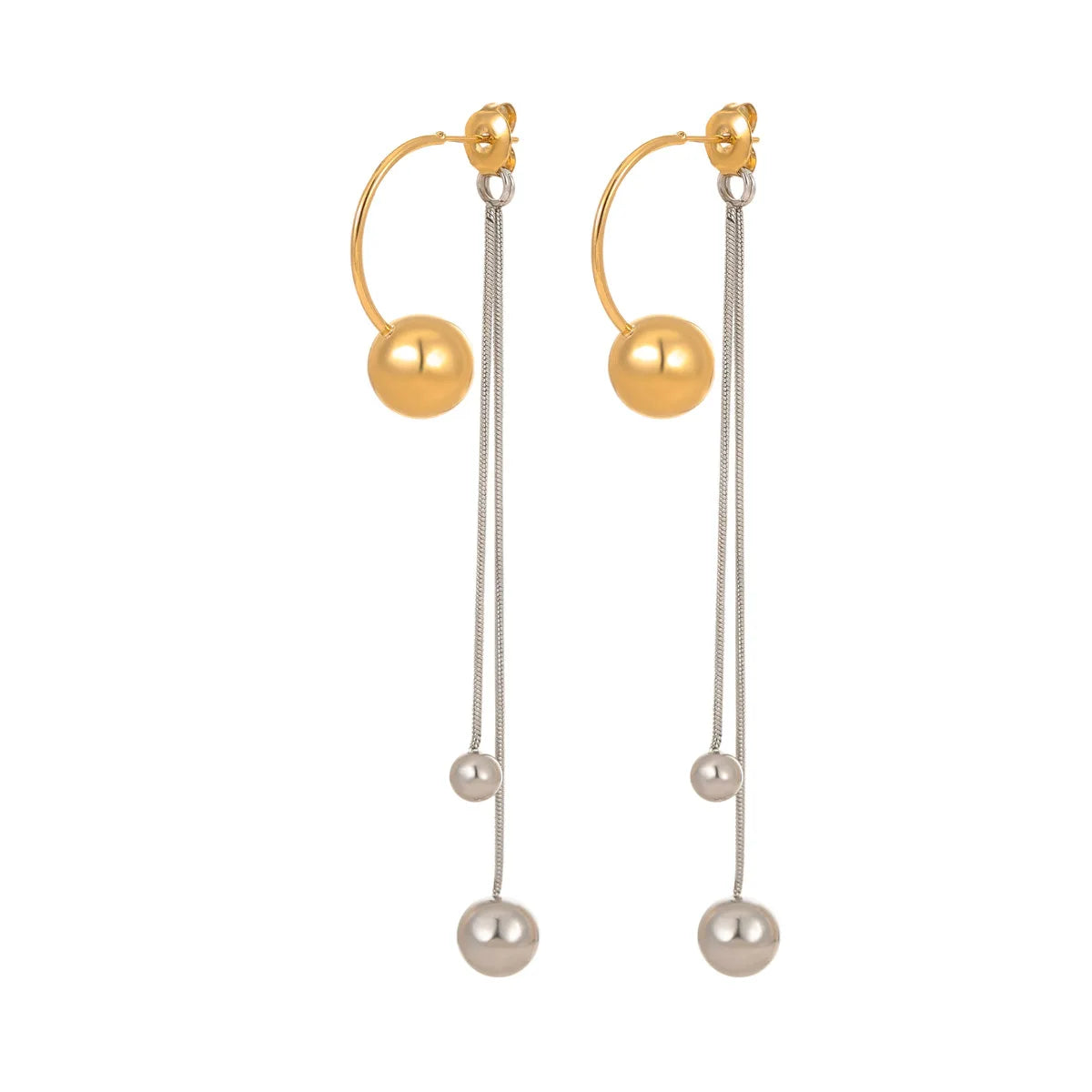 N&S European American Retro Personality Drop Earrings Stainless Steel 18K Gold Niche Color Matching Metal Ball Fashionable Ear