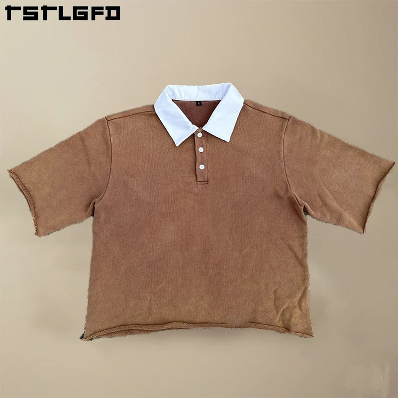 High Quality Manufacturer 100% Cotton Vintage Acid Wash Boxy Cropped T Shirt Custom Homme Short Sleeve Polo T-Shirt for Men