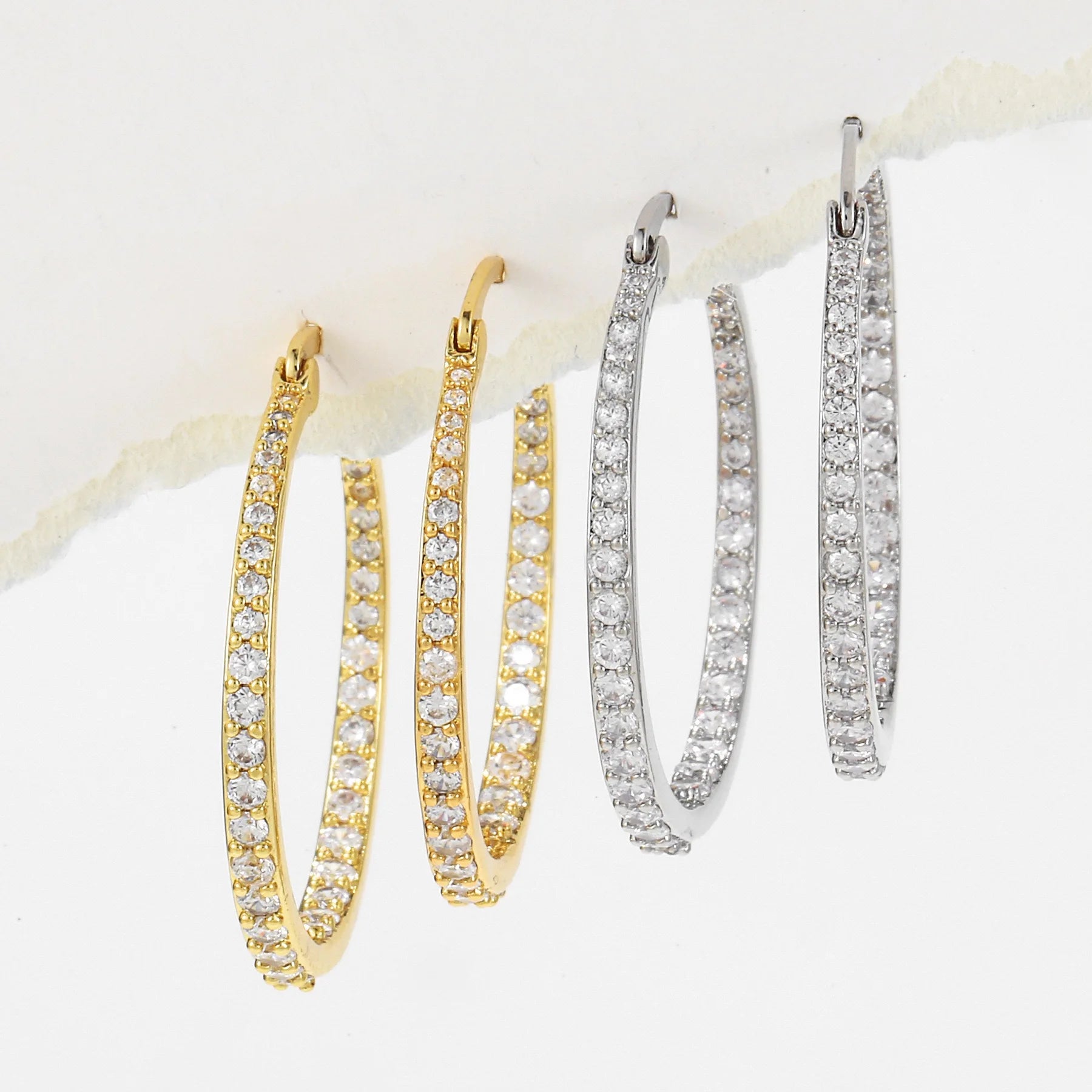 18K Gold Plated Copper Large Circle Pave Cubic Zirconia Hoop Earrings Trendy Big Round Diamond Huggie Earrings for Women