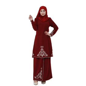 Malaysia New Fashion Embroidery Women Abaya Dress Set Islamic Clothing Eid 2 Pieces Clothes Set Top Skirt Suit L0097