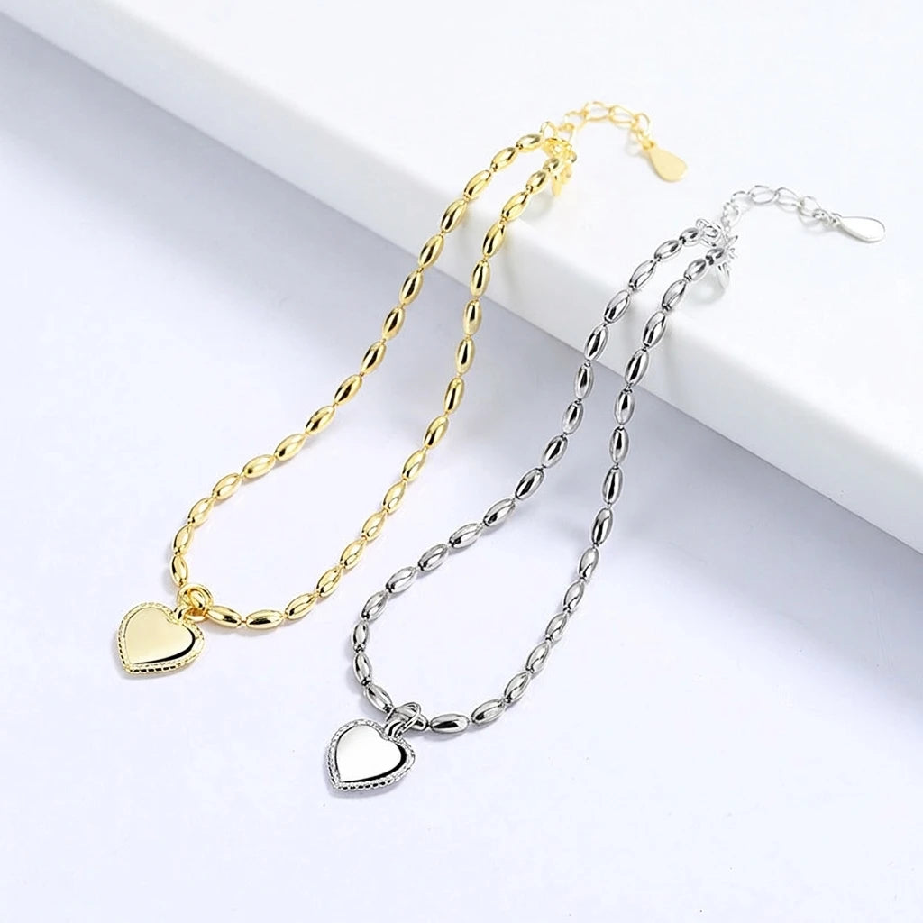 Jachon Women's Cool Style 925 Silver Bracelet Rice Bead & Heart High-end Elegant Fashion Handpiece Accessory for Daily Wear