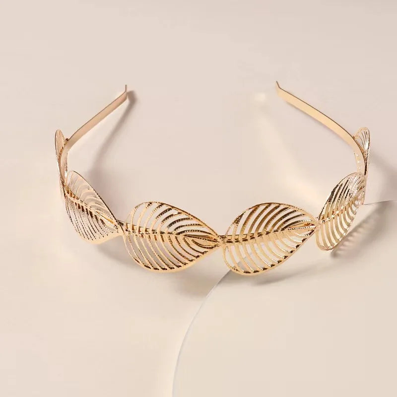 New Fashion Factory Price Hair Jewelry Goddess Metal Headbands Gold Plated Leaf Hairband for Wedding Decoration Accessories