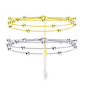 RINNTIN SB173 Fine Jewelry-New Arrival Gold Plated Three Layer Chain Adjustable Bracelet 14k Rice Bead for Women