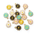 20Pcs 5Colors 10x13mm Alloy Metal Drop Oil Colorblock Daisy Charm Flower Plant Pendant for DIY Bracelet Necklace Jewelry Making