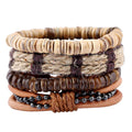 4Pcs Coconut Shell Beads  Rope Leather Stack Bracelet Set Punk Beach  Bracelet Women Men Wedding Party Gift