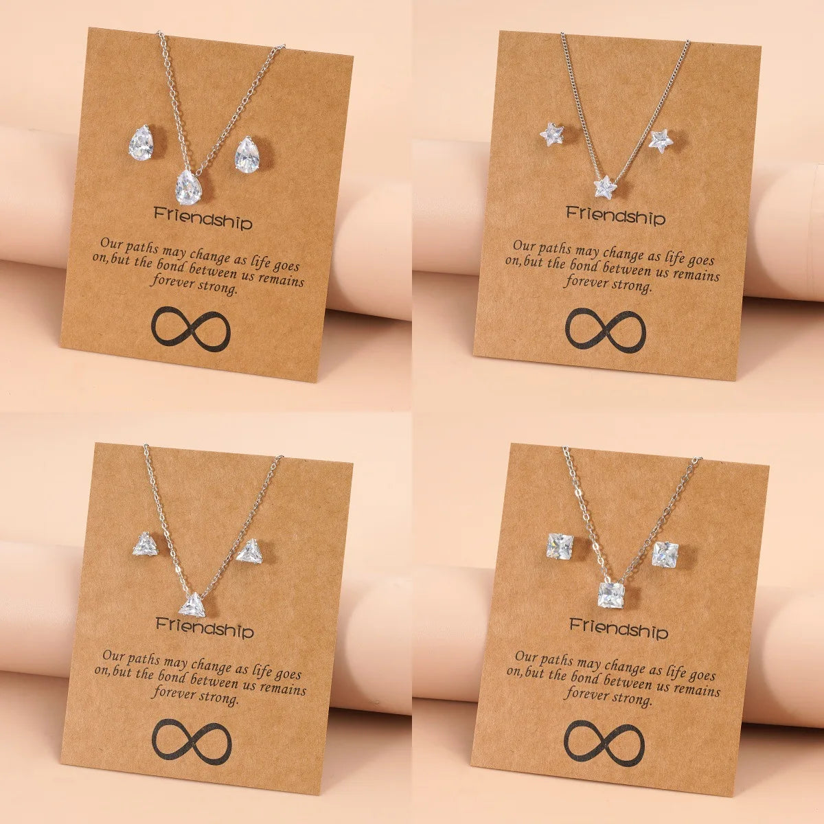 New Classic Geometric Shape Full Zirconia Necklace Earring Jewelry Set for Women Girls
