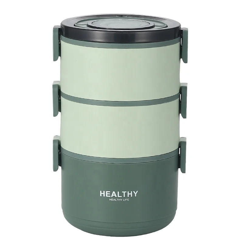 Wholesale Portable 304 Stainless Steel Student Lunch Boxes Multi-Layer Round Hand-held Plastic Lid Leak Proof Lunch Containers