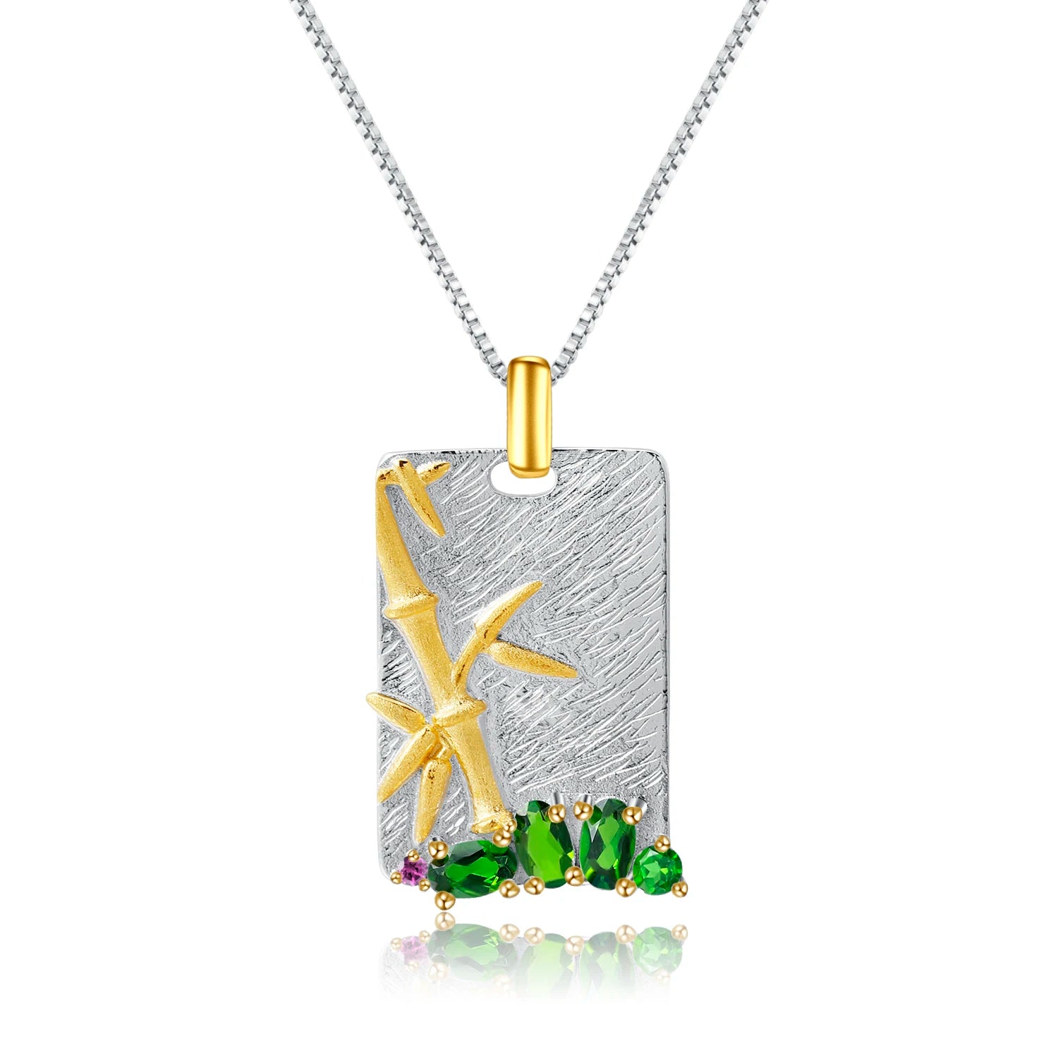 C7923 Abiding Bamboo Chrome Diopside Fashion Jewelry Gold Plated 925 Sterling Silver Pendant Necklace Women