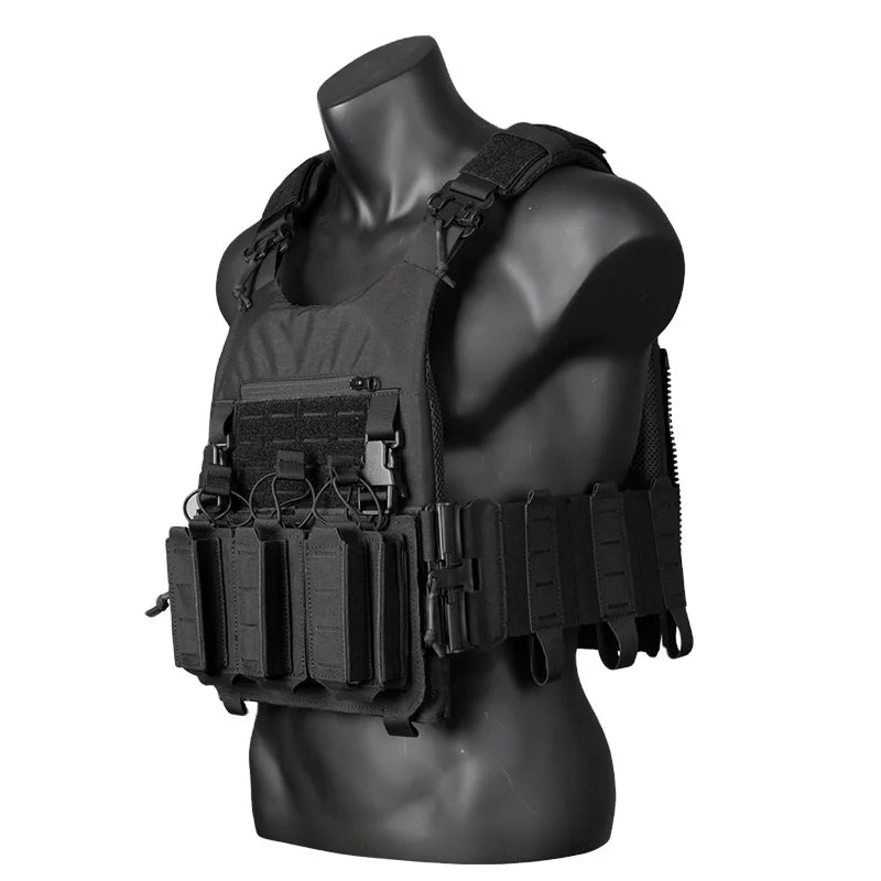 IDOGEAR Combat Training Paintball Black Quick Release Molle Modular Vest Plate Carrier Tactical Vest with Mag Pouch