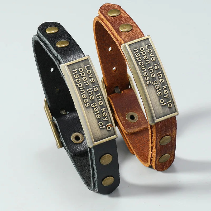 Vintage Steampunk Leather Couple Bracelet Men Women Genuine Leather Wrap Bracelets Bangles for Lovers Style Jewelry for Couple