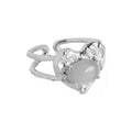 Vintage Brass Silver Plated Opening Adjustable Ring Love Heart Charm Natural Stone Gemstone Moonstone Rings
