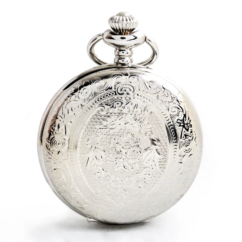 Silver Quartz Watch Vintage Flower Pocket Watches