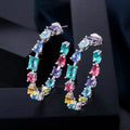 Huitan Women's Silver Plated Colorful Geometric Design Cubic Zirconia Circle Earrings Bridal Wedding Engagement CZ Hoop Earrings