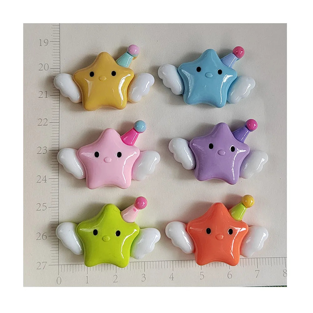Resin Colorful Angel Wing Star Cartoon Crafts Flatback Ornament Jewelry Making Hairwear Accessories Charms