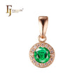 FJ Fallon Fashion Jewelry Solitaire Halo Emerald Green CZ Pendant Plated in Rose Gold Brass Based