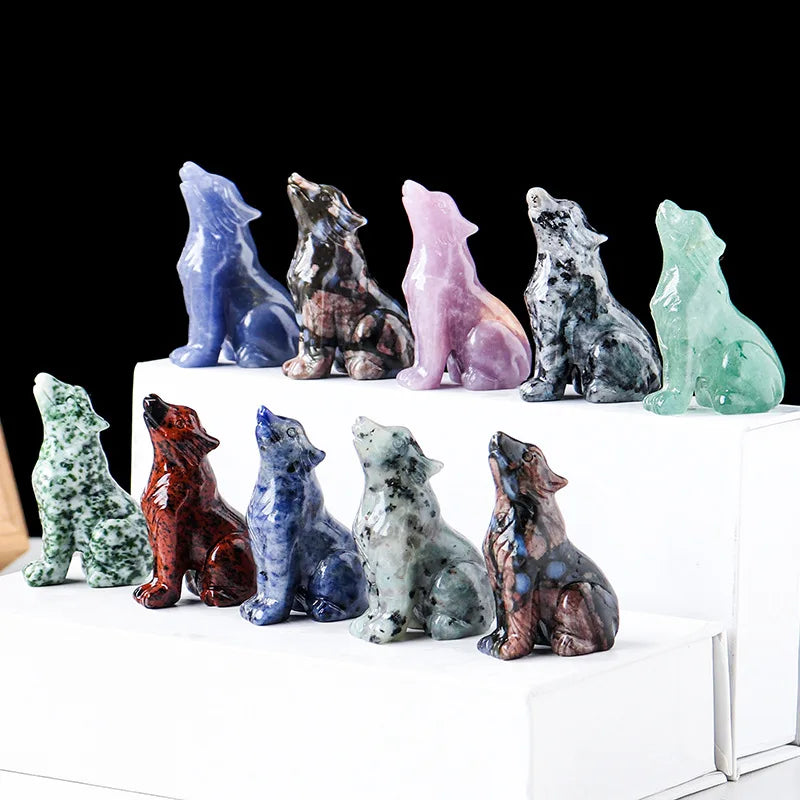 New Products Natural Crystal Wolf Toy Feng Shui Style Rough Stone Ore Specimens Home Decoration Animal Ornaments for Gift