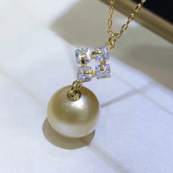 N295 11-12mm DIY Natural  Freshwater Pearl Charm Pendant Necklace Chain Accessory 925 Sterling Silver Jewelry for Women