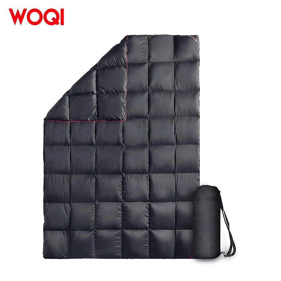 WOQI Outdoor Down Sleeping  Blankets Camping Blanket Travel Down Blanket   Compact Waterproof Black Color  Keep Warm