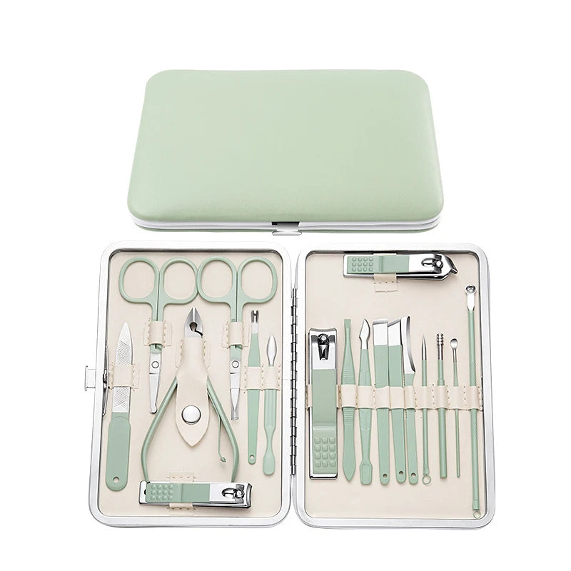 Professional Stainless Steel Green Blue 18-Piece Set Household Pedicure Nail Cuticle Nipper Set