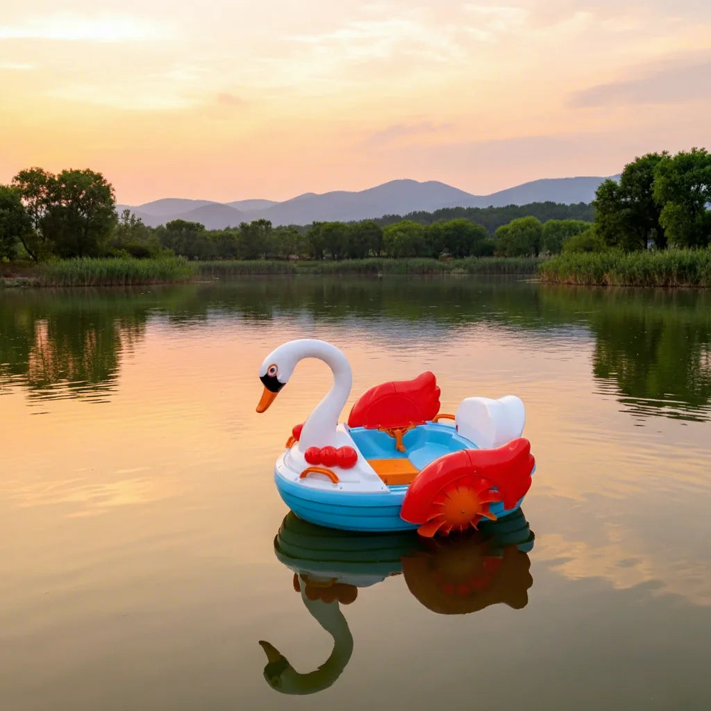 QIQU Rotomolded HDPE Material 100kg Capacity Commercial Use LED Light Swan Kids Pedal Boat