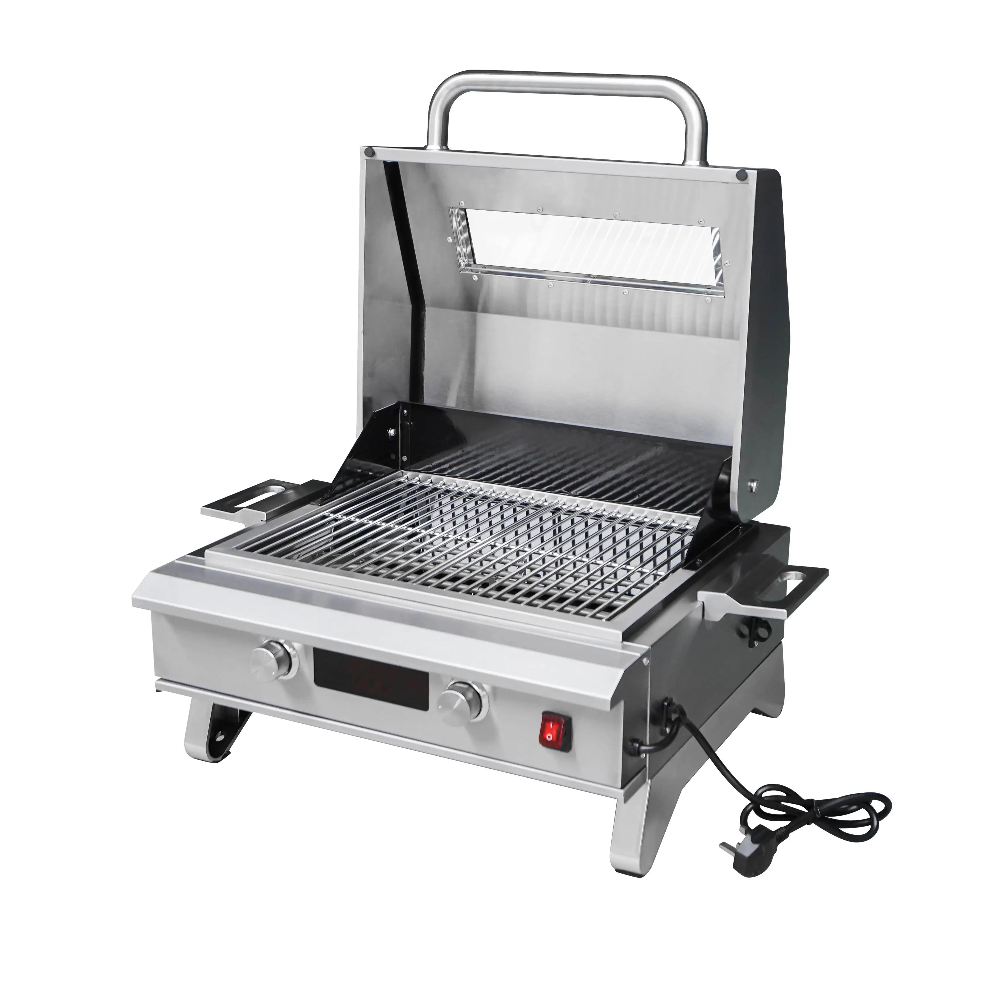 Professional 1200W Electric BBQ Grill Premium Stainless Steel Body with Cast Iron Griddle & 450â„ƒ Control for Outdoor Parties