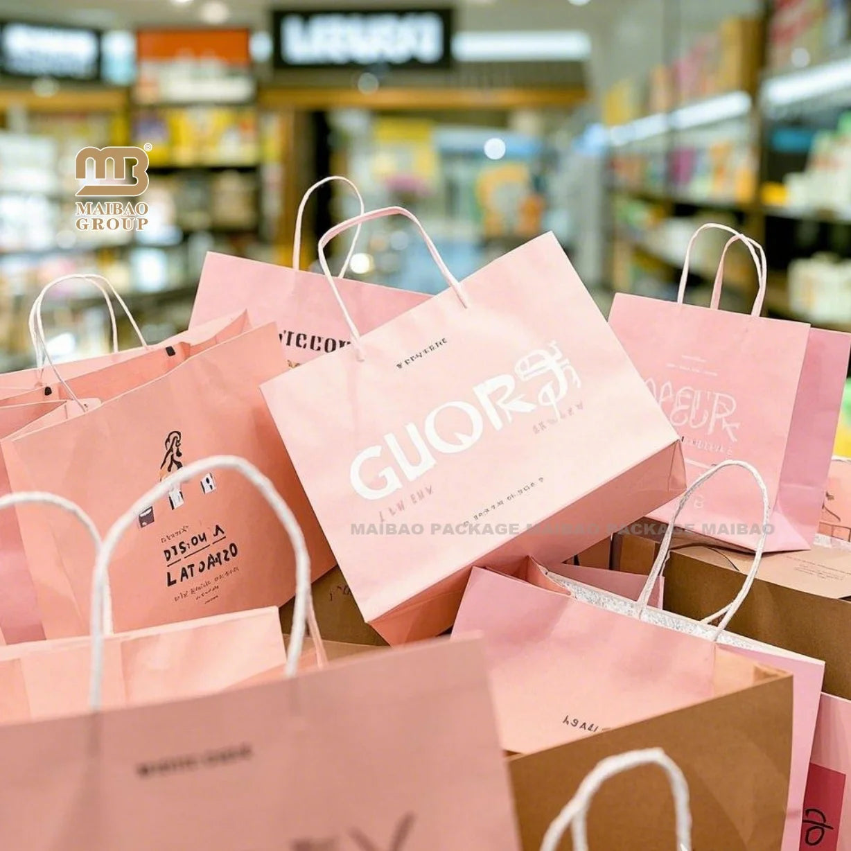 Wholesale Full Logo Printed Shopping Paper Bag With Handle Brown and White Kraft Paper Bags With Your Own Logo
