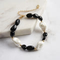RINNTIN GMB63 Wholesale Natural Irregular Obsidian Fashion Jewelry 925 Sterling Silver Obsidian Baroque Pearl Bracelet