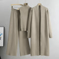 B41001 New Casual Women's 2-Piece Set Long Sleeve Knit Cardigan & Wide Pants Above Knee Length Lazy Temperament Style
