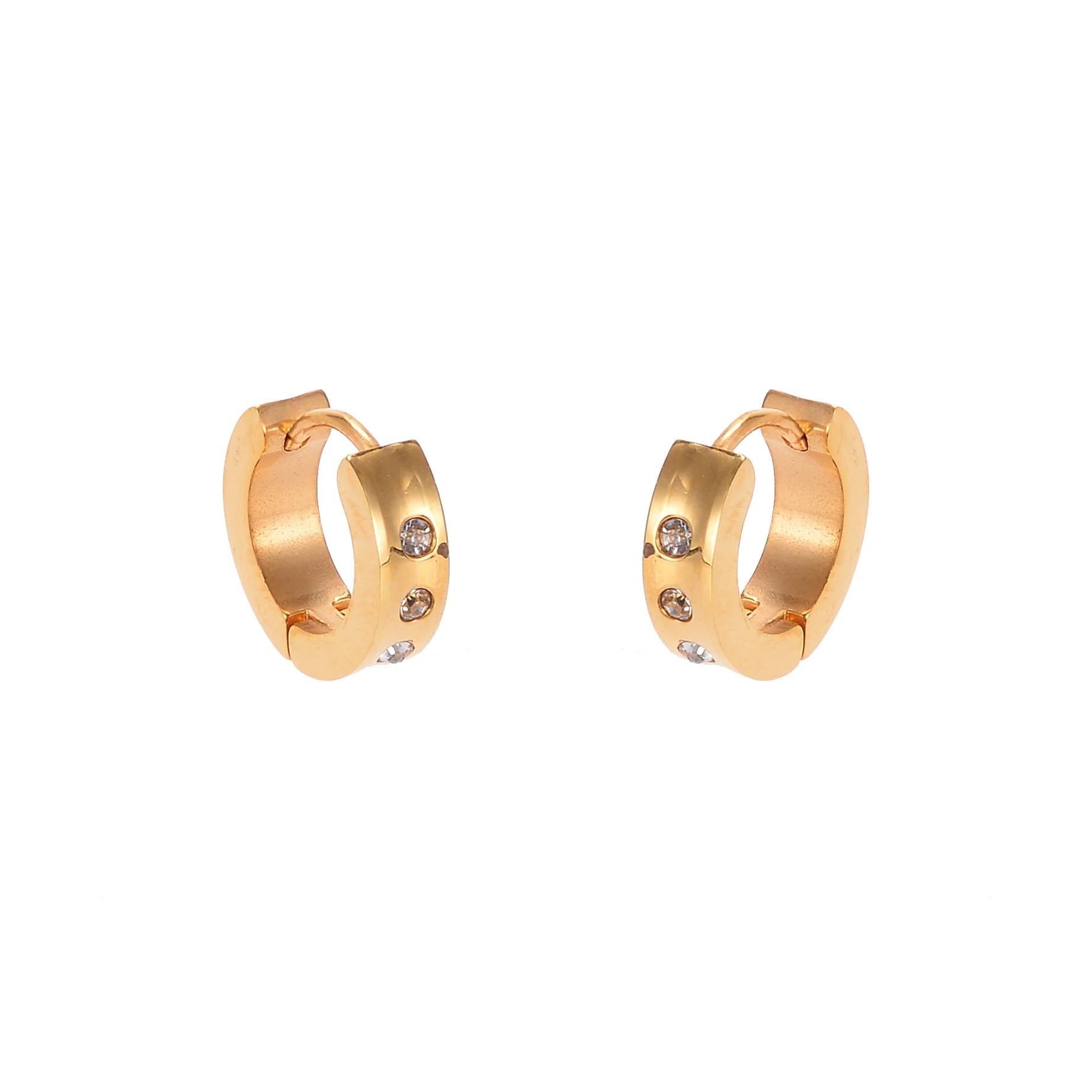 Ready to Ship 18k Gold Plated Zircon Huggies Earrings Trendy CZ Stone Stainless Steel Hoop Jewelry for Women