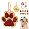 Golden Dog Accessories Personalized Engraved Name Plate Glitter Paw Custom Pet ID Tag Blank for Small Medium Large Dog Cat