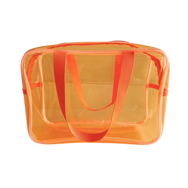 Custom Logo Cosmetic Bag Orange Transparent Clear Zipper Waterproof Organizer Gift Pouch Toiletry Travel Makeup Cosmetic Bag