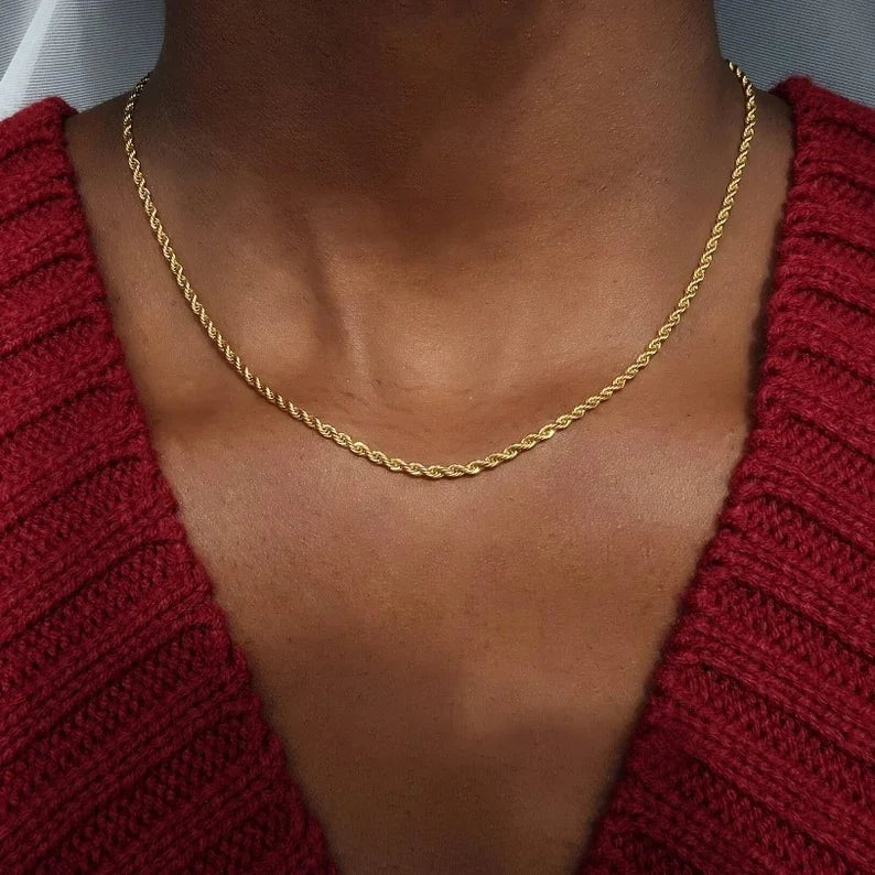 Joyeria Acero Inoxidable Hip Hop Daily Wear 3MM 316L Stainless Steel Twisted Rope Chain Necklace C022