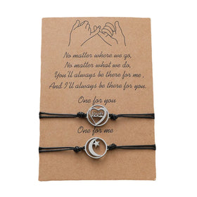 2 Pcs/set Couple Bracelet for Women Lover Sun Moon Star Heart Handmade Braided Rope Charm Friendship Girlfriend Jewelry Gift