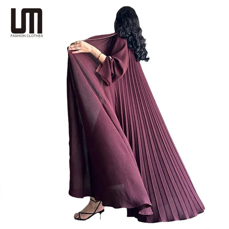 Liu Ming Wholesale 2024 Muslim Long Sleeve Maxi Cardigan Islamic Open Front Abaya Robe Turkey Kaftan Solid Color Loose Dress