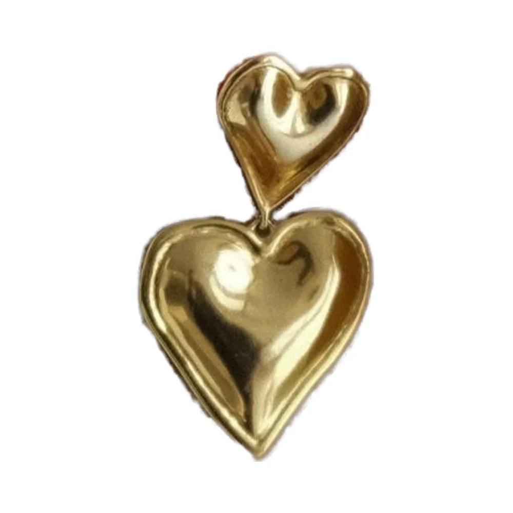 Aretas Romantic 18K Gold Plated Stainless Steel Earrings Double Heart Stud Jewelry Valentines Day Gift