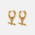 Geometric Stainless Steel T-bar Drop Hoop Earrings 18k Gold Plated T-bar Huggie Earrings for Women