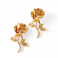 2025 New Arrival Fashion Jewelry Accessories Genuine Gold Plated Retro Blooming Beautiful Brass Rose Flower Stud Earrings