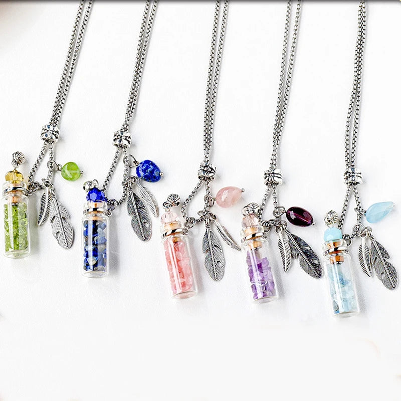 New Arrivals Energy Bottle Necklace Crystal Reiki Crystal Gravel Chips Wishing Bottle Pendant
