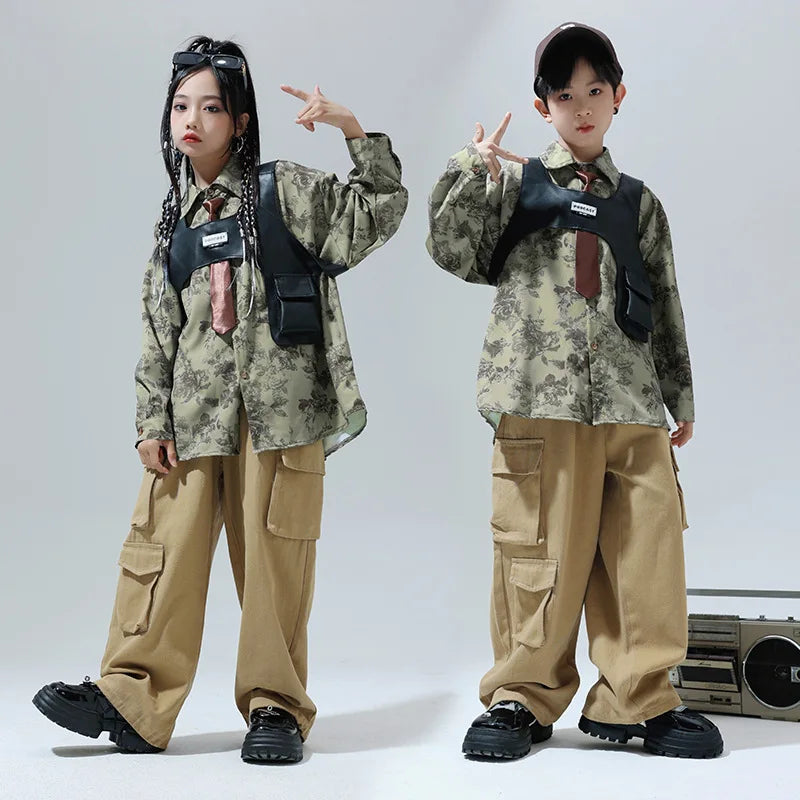 Kids  Jazz Runway Drum Long-sleeved Shirt Hop Costume Set for Boys and Girls