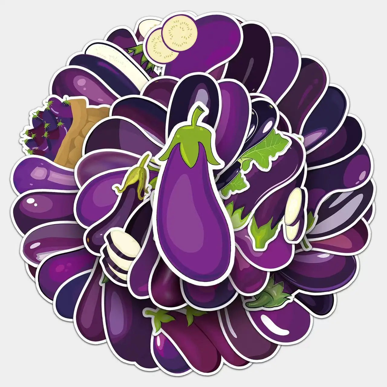 50pcs Eggplant Waterproof PVC Graffiti Decorative Sticker Packs for Cup Bottle Notebook Luggage Laptop Skateboard
