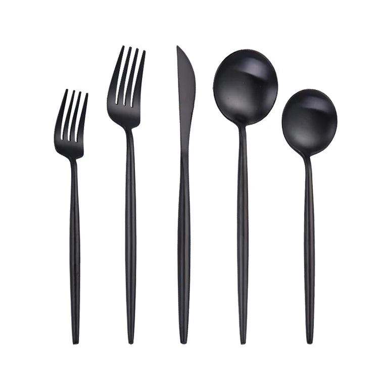 Nordic Vintage Reusable Matt Black Stainless Steel Cutlery Flatware Set for Wedding Back to School Events with Customized Logo