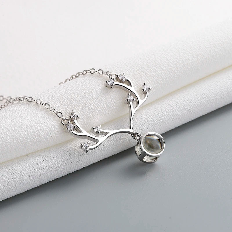 Wholesale Luxury Cubic Zirconia Women Decoration 925 Sterling Pure Silver Pendants and Charms Animal Antlers Necklaces