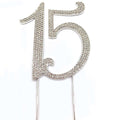 Number 15 Silver  Crystal Stone Number Cake Topper for Birthday Cake Topper or Anniversary Party