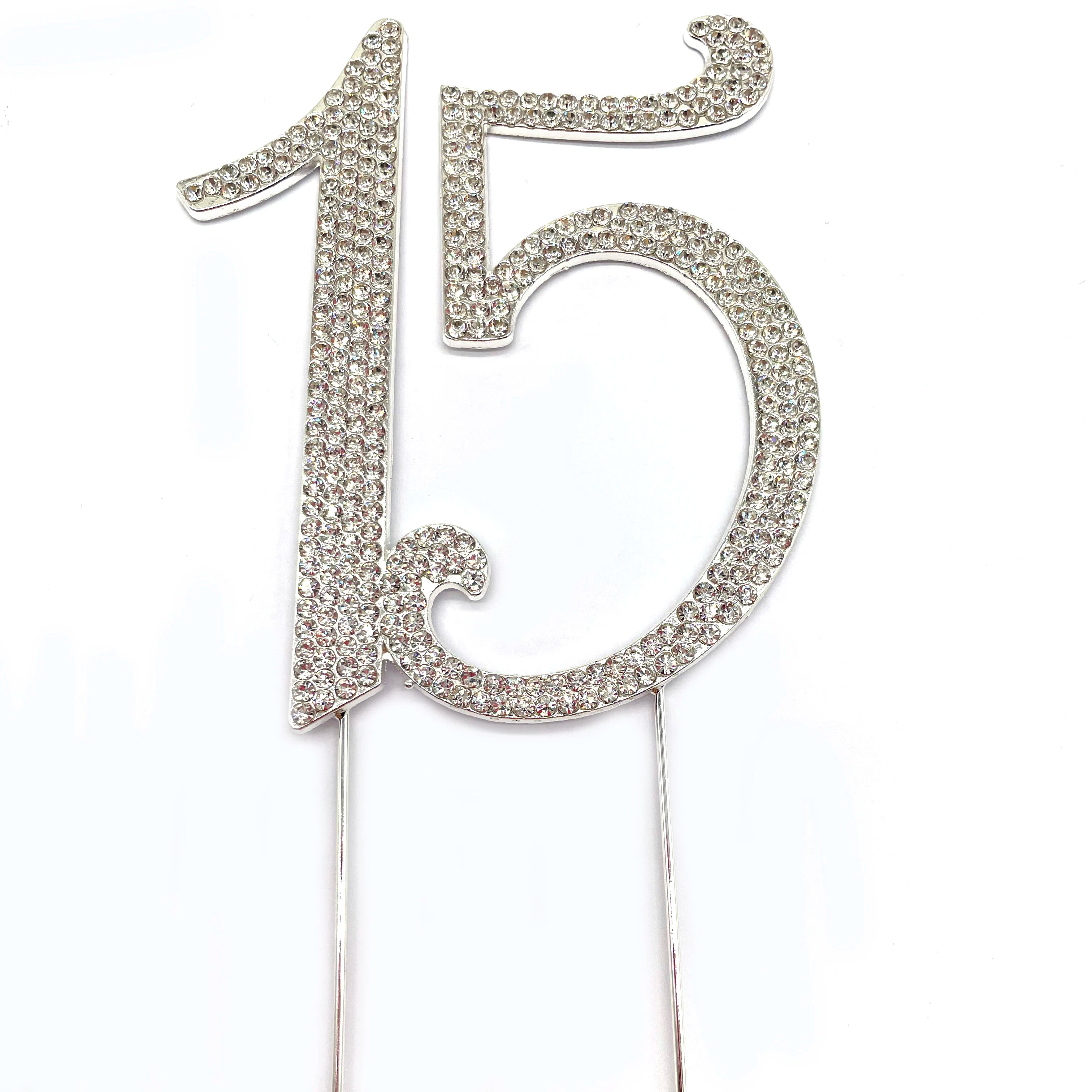 Number 15 Silver  Crystal Stone Number Cake Topper for Birthday Cake Topper or Anniversary Party